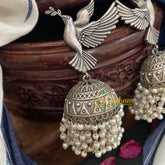 Oxidized German Silver Jhumkas-Peace Dove -S399